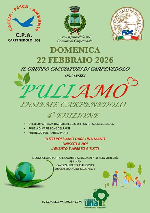 PULIAMO INSIEME CARPENEDOLO: DOMENICA 22 FEBBRAIO LA 4ª EDIZIONE