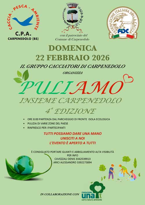 PULIAMO INSIEME CARPENEDOLO: DOMENICA 22 FEBBRAIO LA 4ª EDIZIONE